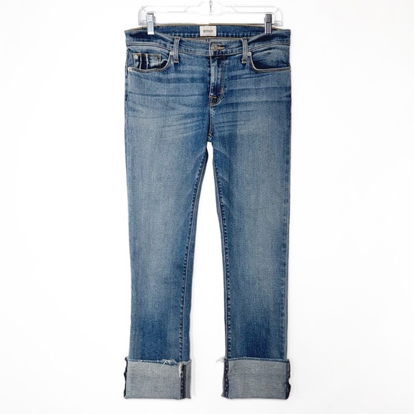 Hudson Wide Cuff Distressed Fringe Hem Medium Wash Cropped Skinny Jeans 29 - Picture 2 of 14